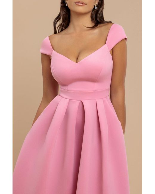 Goddiva Pink Scuba Foam Skater Midi Dress