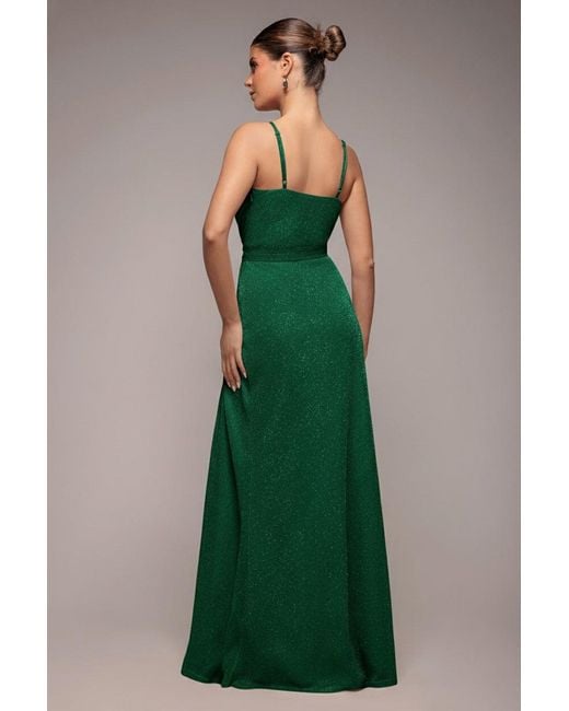 Goddiva Green Wrap Style Spaghetti Strap Maxi With Split