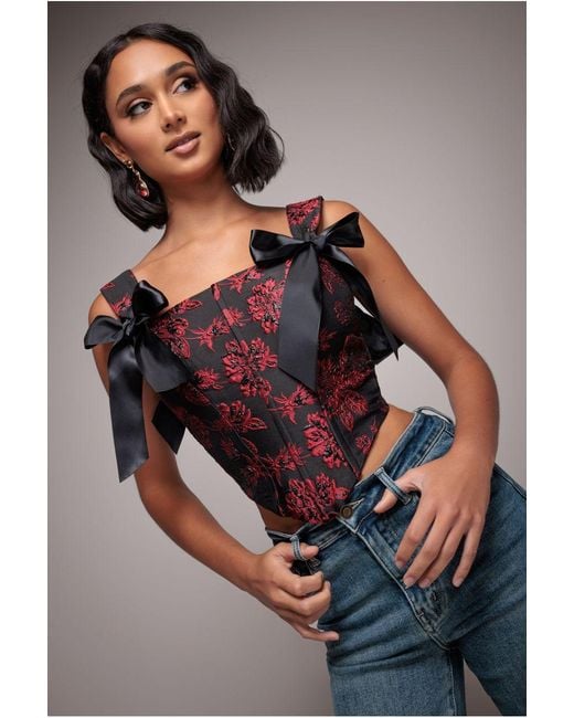 Goddiva Black Jacquard Multiway Removable Strap Corset