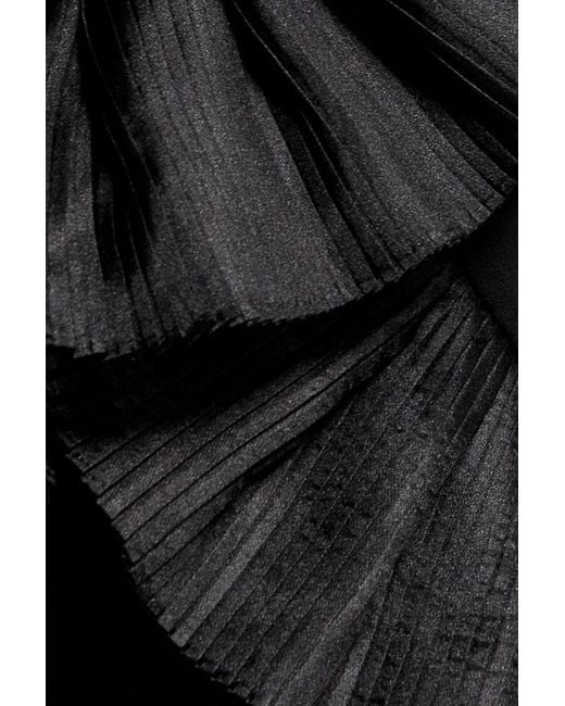Goddiva Black One Shoulder Pleated Fan Midi