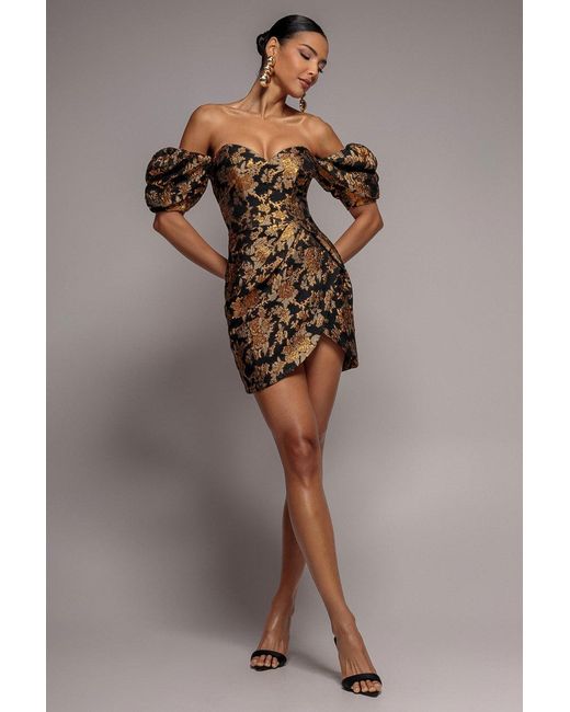 Goddiva Brown Puff Sleeve Sweetheart Mini Dress