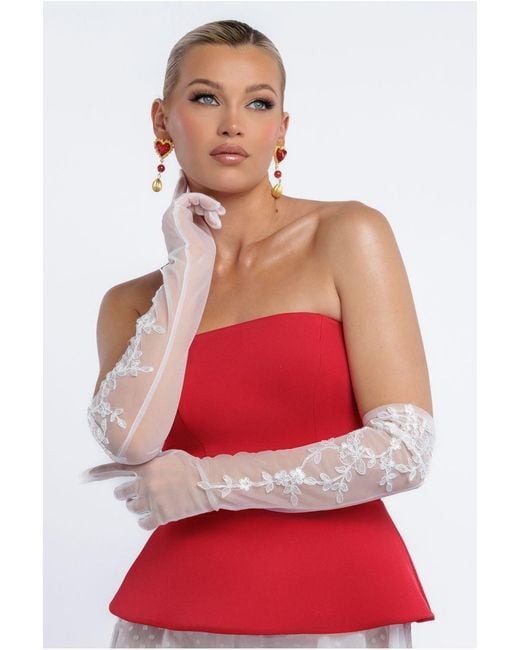 Goddiva Floral Embroidered Mesh Gloves
