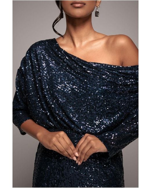Goddiva Blue Sequin Cowl Neck Midi Dress