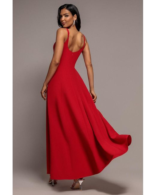 Goddiva Red Strapless Fit & Flare A Line Maxi Dress