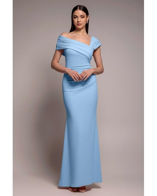 Goddiva Blue One Shoulder Asymmetric Scuba Crepe Maxi Dress