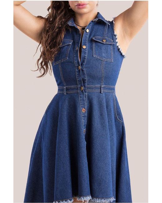 Goddiva Blue Denim Sleeveless High And Low Midaxi Dress