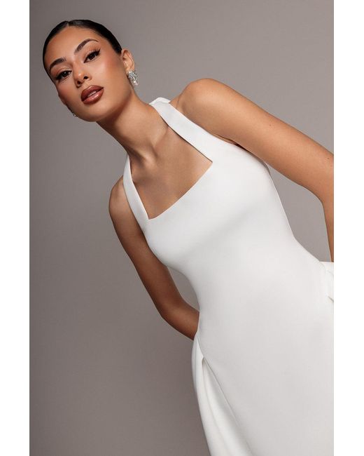 Goddiva Gray Corset Fit And Flare Halter Neck Midi Dress