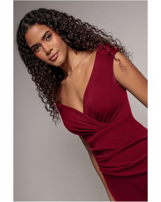 Goddiva Red Scuba Crepe Wrap Bardot Jumpsuit