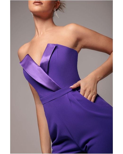 Goddiva Purple Satin Collar Scuba Jumpsuit