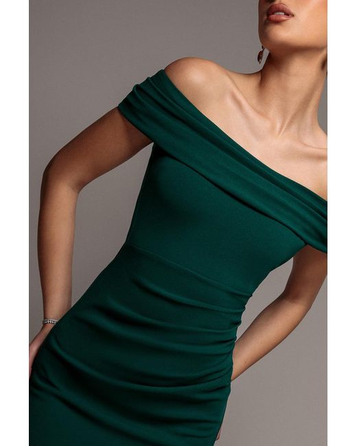 Goddiva Green Off The Shoulder Maxi Dress With Split