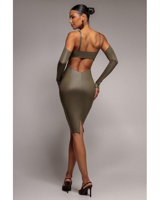 Goddiva Green Faux Leather Cut Out Sheath Midi Dress