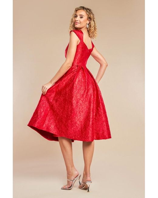 Goddiva Red Crushed Satin Sleeveless A Line Midi Dress