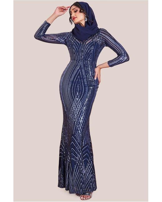 Goddiva Blue Modesty Two Toned Sequin Maxi