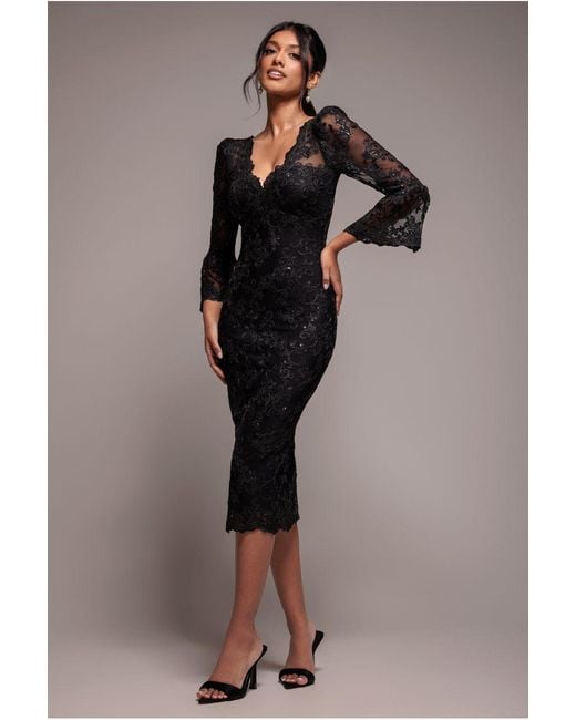 Goddiva Black Scallop Lace Midi