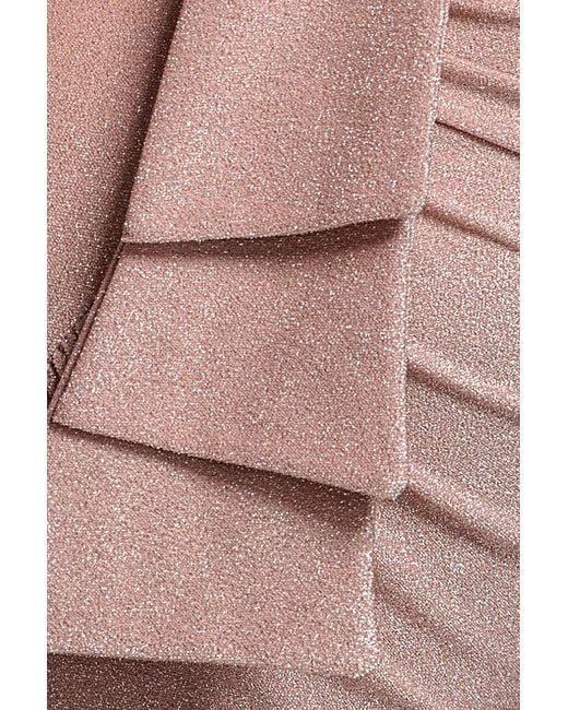Goddiva Pink Lurex Bardot Maxi With Waterfall Ruffle