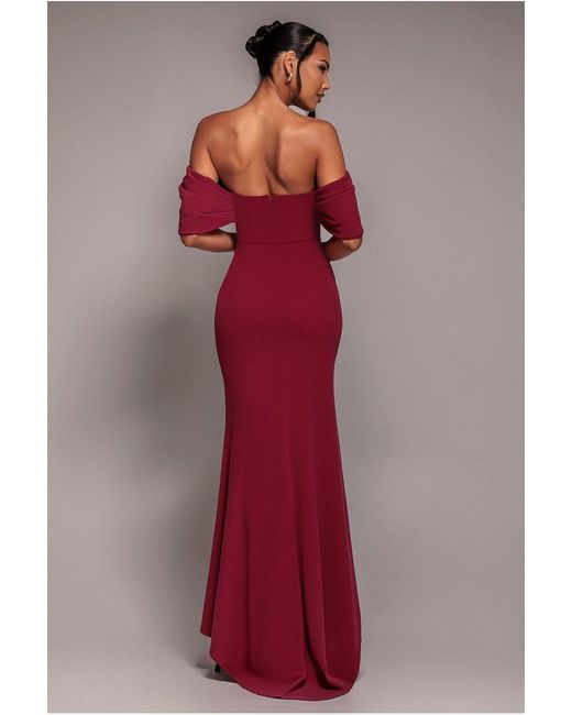 Goddiva Red Off The Shoulder Draped Sleeve Maxi Dress