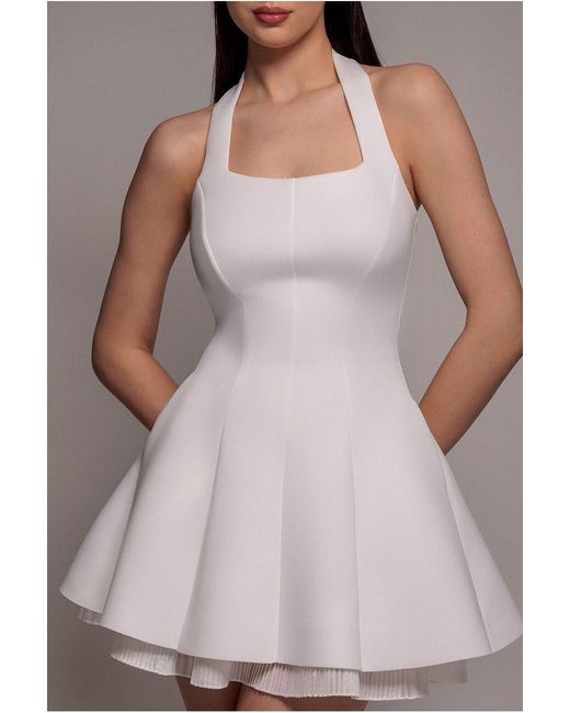 Goddiva Gray Organza Frill Bow Back Halter Mini Dress