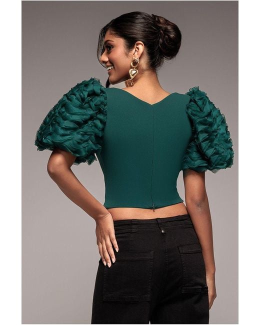Goddiva Green 3D Textured Sleeve Scuba Corset Top