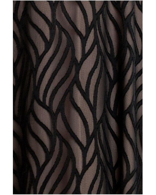 Goddiva Blue Puff Sleeve Side Slit Flared Jacquard Chiffon Midi Dress