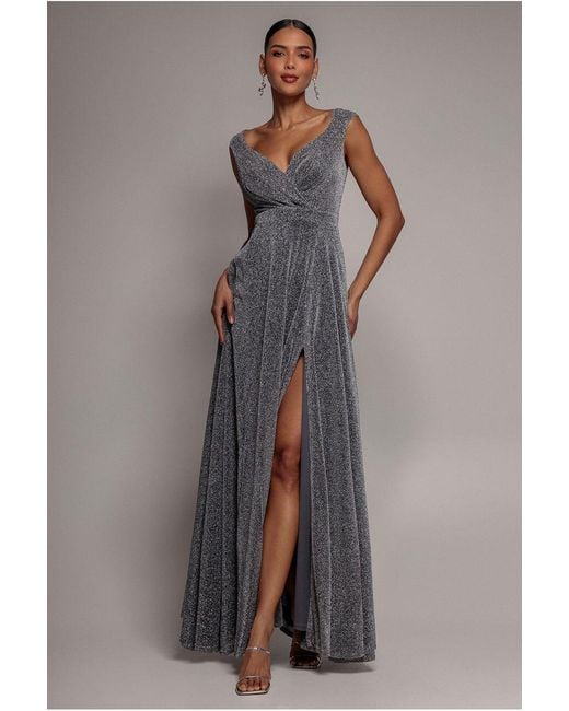Goddiva Blue Crossover Lurex Glitter Maxi Dress