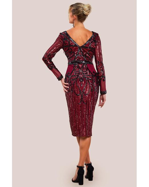 Goddiva Sequin & Mesh Embroidered Midi Dress