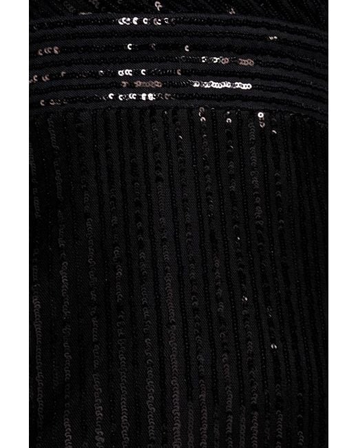 Goddiva Black Long Sleeve Sequin V Wrap Maxi Dress