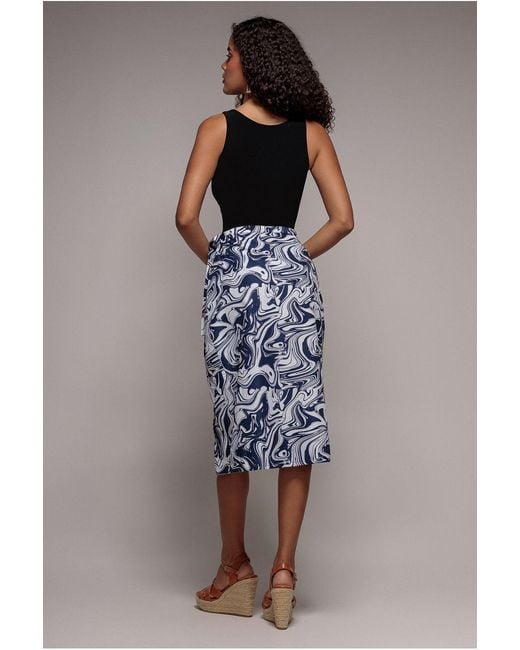 City Goddess Blue Printed High Waist Wrap Midi Skirt