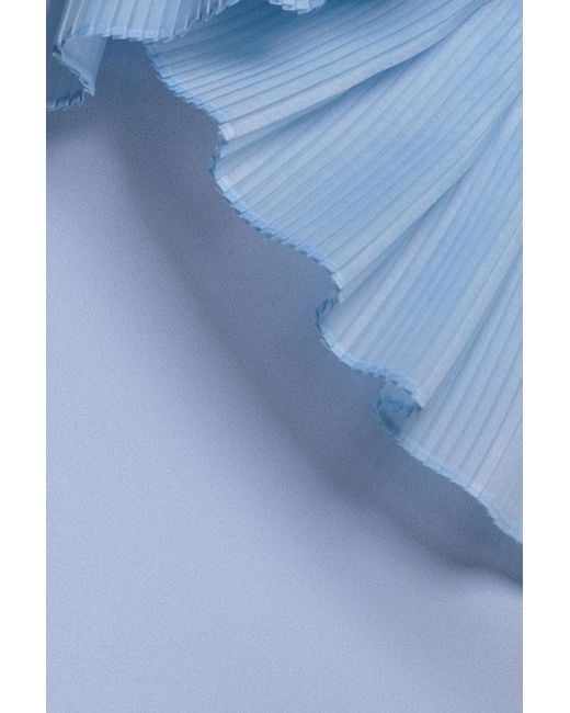 Goddiva Blue One Shoulder Pleated Fan Maxi Dress