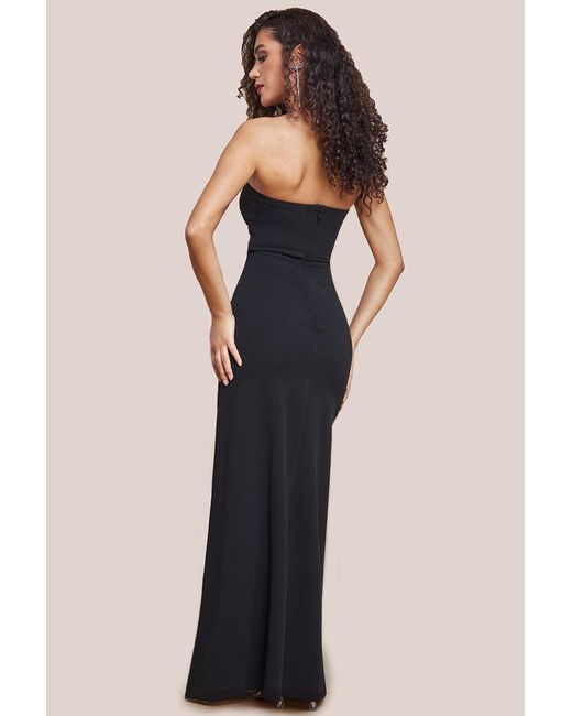 Goddiva Halter Neck Puff Hem Mermaid Midaxi Dress - Black