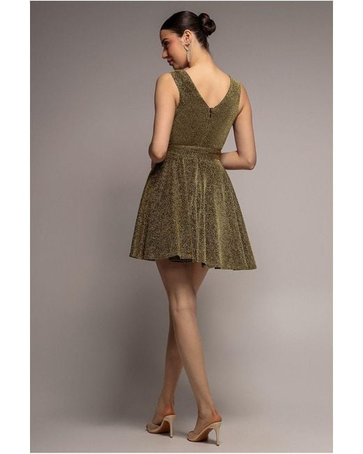 Goddiva Metallic Cross Over Sleeveless Mini Skater Dress