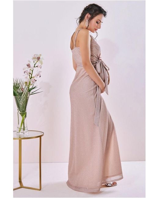 Goddiva Pink Maternity Wrap Spaghetti Strap Maxi Blush