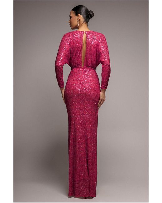 Goddiva Pink Plunge V-neck Sequin Maxi