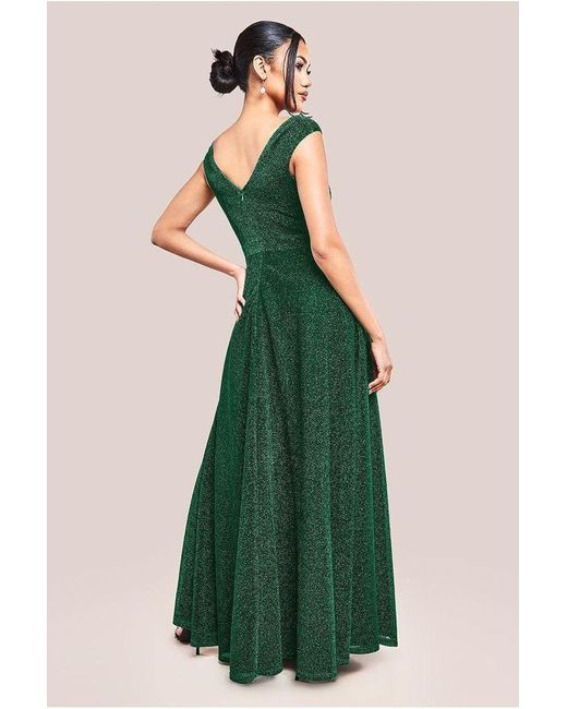 Goddiva Green Crossover Lurex Glitter Maxi Dress