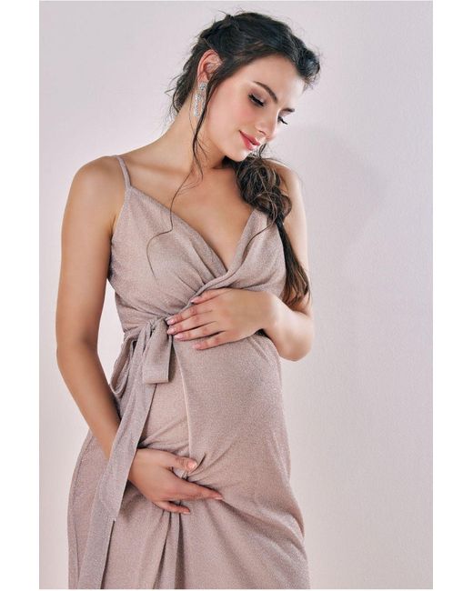 Goddiva Pink Maternity Wrap Spaghetti Strap Maxi Blush