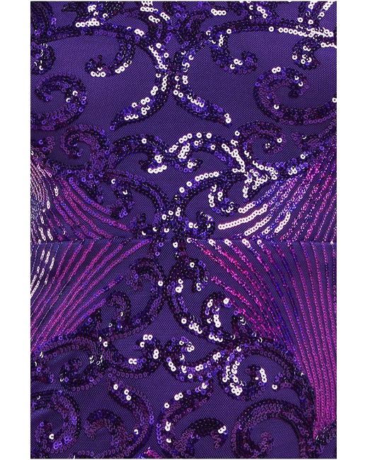 Goddiva Purple Contrast Sequin Long Sleeve Midi Dress