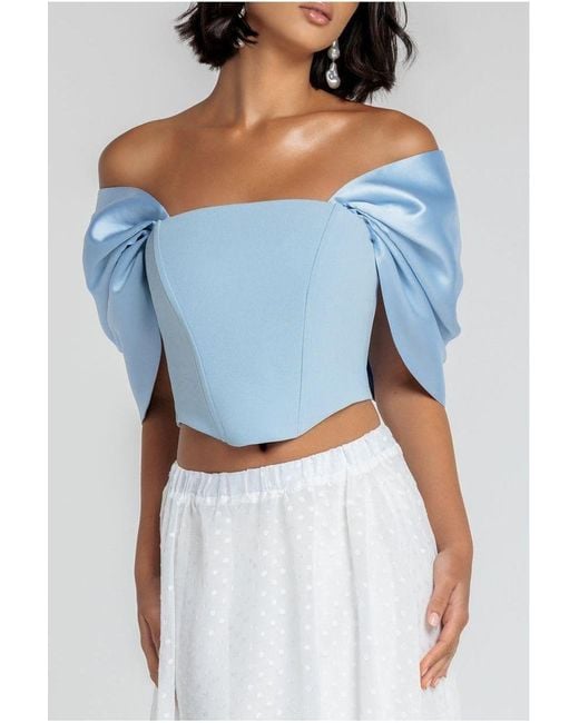 Goddiva White Off Shoulder Back Satin Bow Scuba Corset