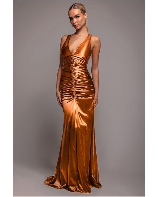 Goddiva Multicolor Multi-Tied Satin Gathered Ring Maxi Dress