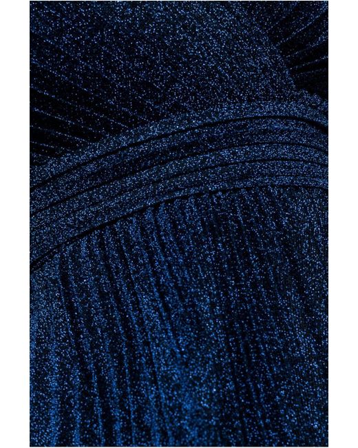 Goddiva Blue Sleeveless Pleated A Line Lurex Maxi Dress