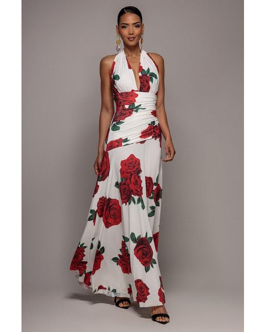 Goddiva Multicolor Floral Halter Neck Empire Waist Gathered Maxi Dress