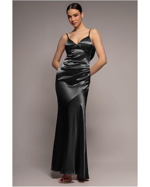 Goddiva Blue Cowl Back Satin Maxi Dress