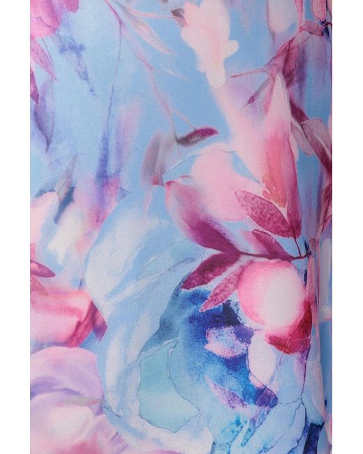 Goddiva Blue Printed Scuba Square Neck Puff Sleeve Midi Dress