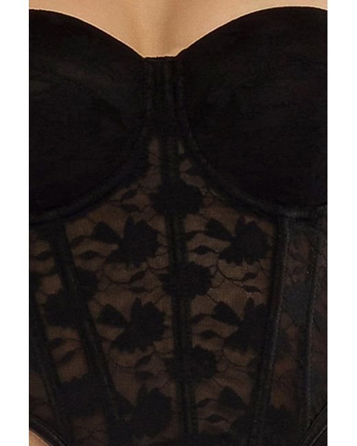 Goddiva Black Textured Floral Mesh Corset