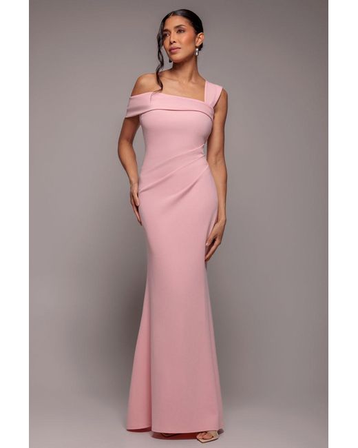 goddiva pink dress Goddiva One Shoulder Pleated Fan Midi Dress