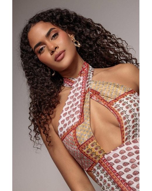 Goddiva Multicolor Halter Neck Printed Maxi Dress