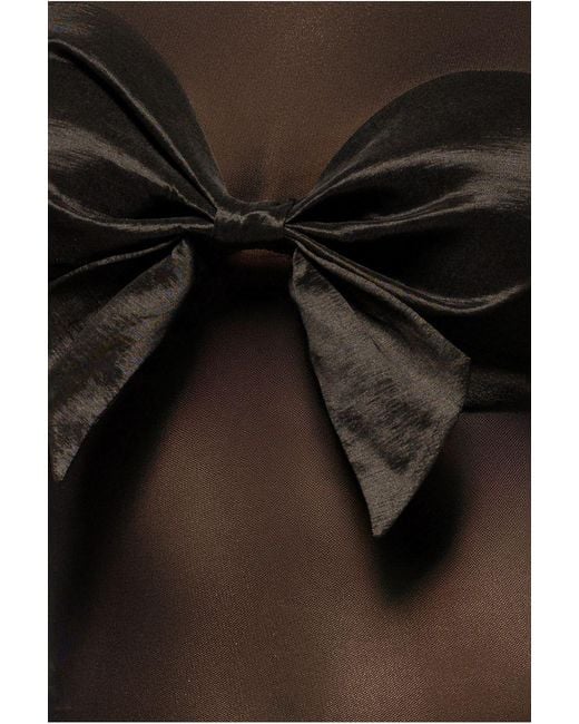 Goddiva Black Long Sleeve Mesh Sleeveless Taffeta Bow Top