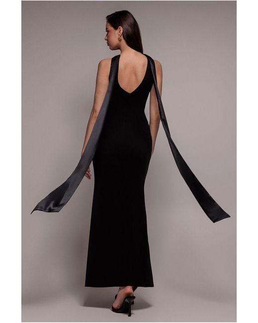 Goddiva Black Satin Multi-Tie Halterneck Maxi Dress
