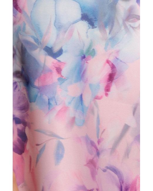 Goddiva Pink Printed Scuba Square Neck Puff Sleeve Midi Dress