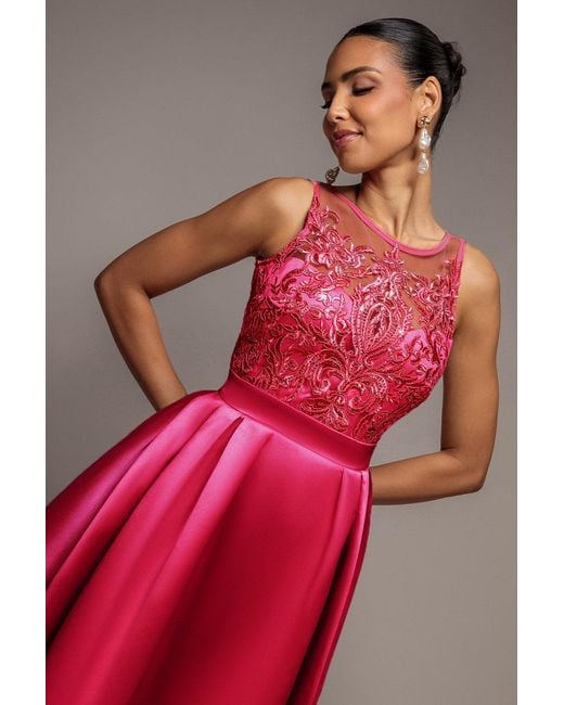 Goddiva Pink Sequin & Satin Dipped Hem Midi