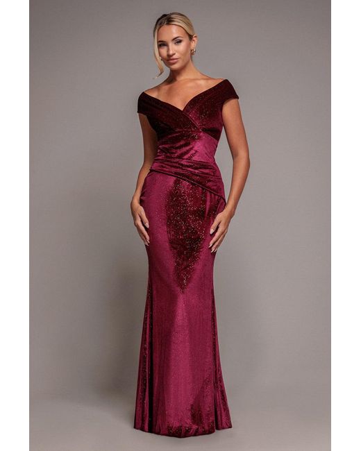 Goddiva Women's Red Shimmer Velvet Bardot Maxi Dress - www.ice4pros.com.br Goddiva Women's Red Shimmer Velvet Bardot Maxi Dress - www.ice4pros.com.br