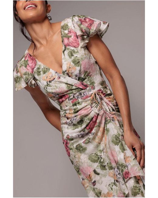 Goddiva Brown Floral Wrap High And Low Midaxi Dress